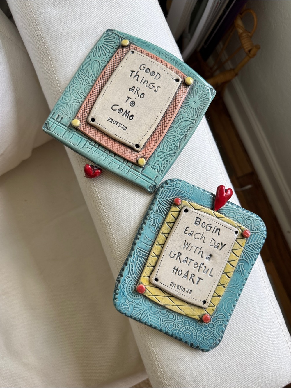 Set of Two Handmade Ceramic Quote/Proverb Wall Hangings